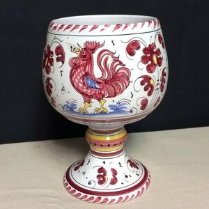 Deruta Italy Signed / numbered Jumbo Goblet Red Rooster Style Vintage